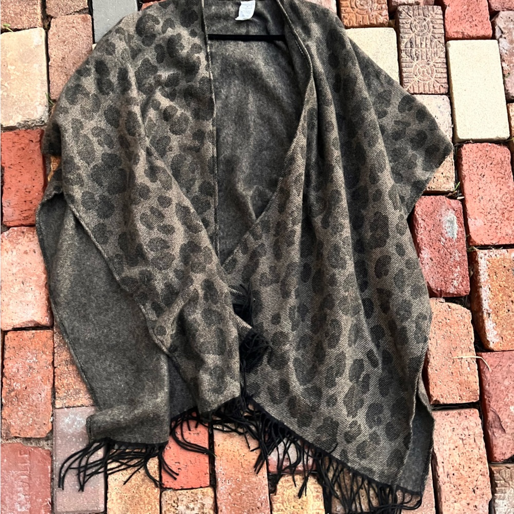 Woolrich Animal Print Poncho with Fringe